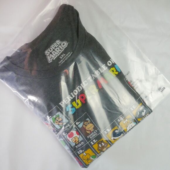 Super Mario Men's Size 3XL Periodic Table of Characters Graphic T-Shirt Gray - Picture 10 of 10
